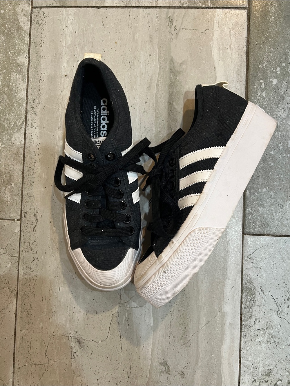 adidas Black and White Platform Canvas Trainers